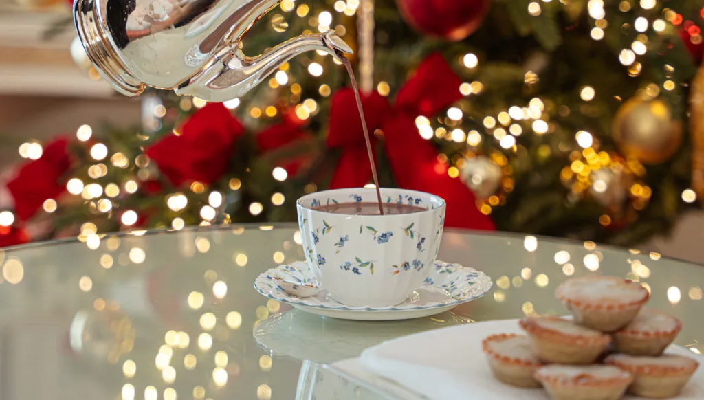 Hot chocolate and mince pies at Christmas at The Ritz
