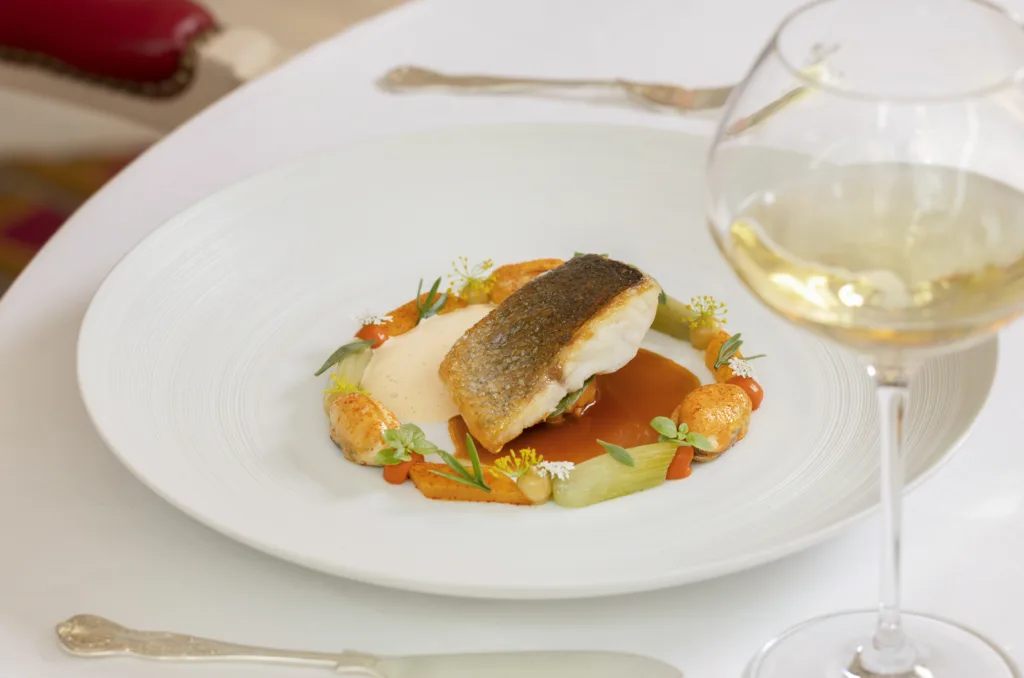Wild Seabass Saffron and Menton Lemon dish in The Ritz Restaurant